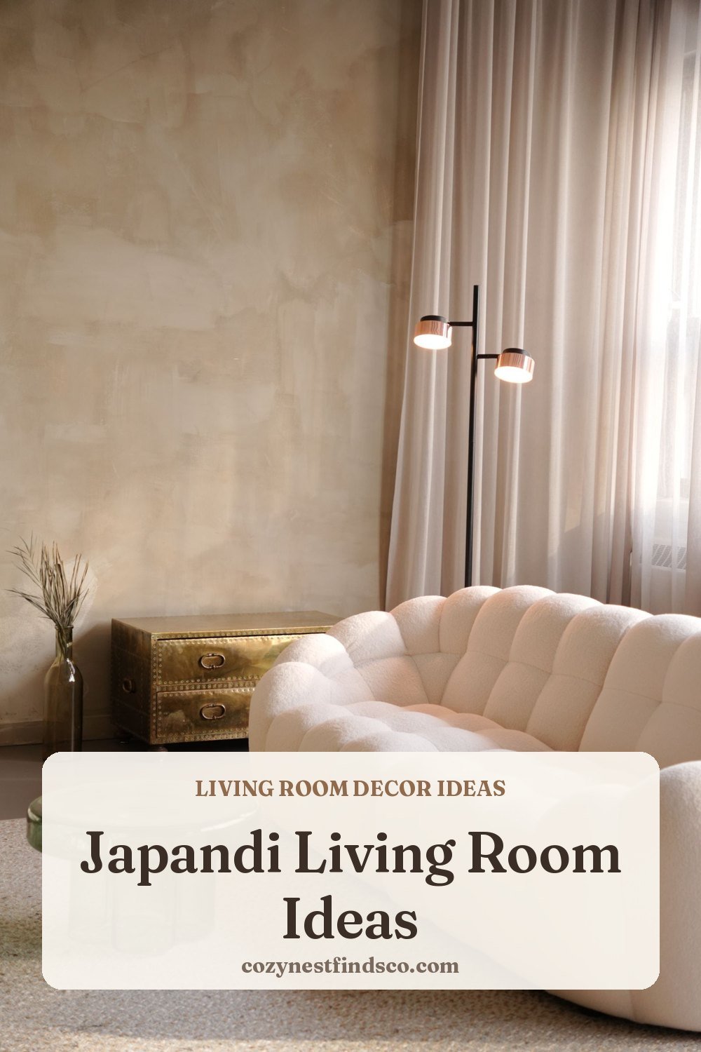 Japandi Living Room Ideas: pin image for Pinterest