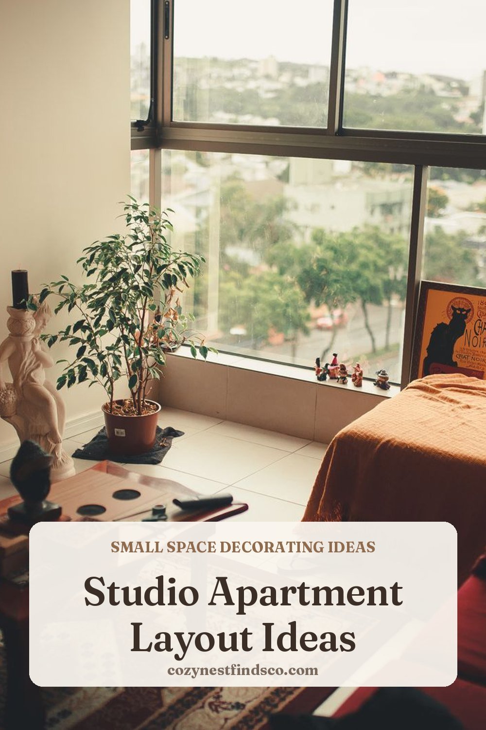 Studio Apartment Layout Ideas: pin image for Pinterest