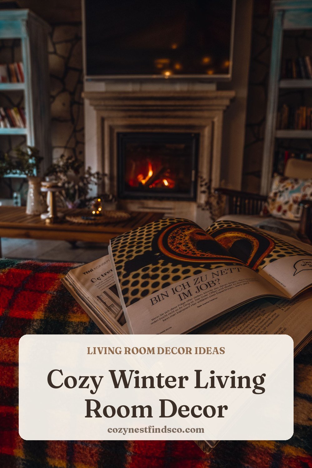 Cozy Winter Living Room Decor: pin image for Pinterest
